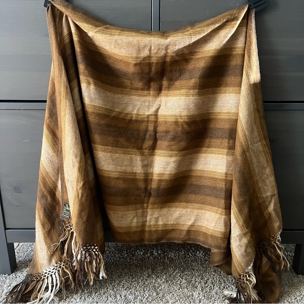 Calamaco Ind. Agentina Art 3034 Tan and Brown Striped Wide Shawl Wrap